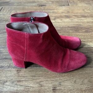 Madewell The Lucien Ankle Boot Booties in Red Suede Leather Block Heel Size 8.5